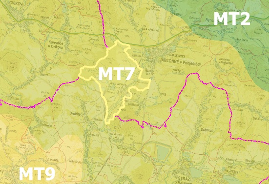 Zdroj: Quitt, E. (1971): Klimatické oblasti Československa, (data: Geografický ústav ČSAV, AOPK ČR)