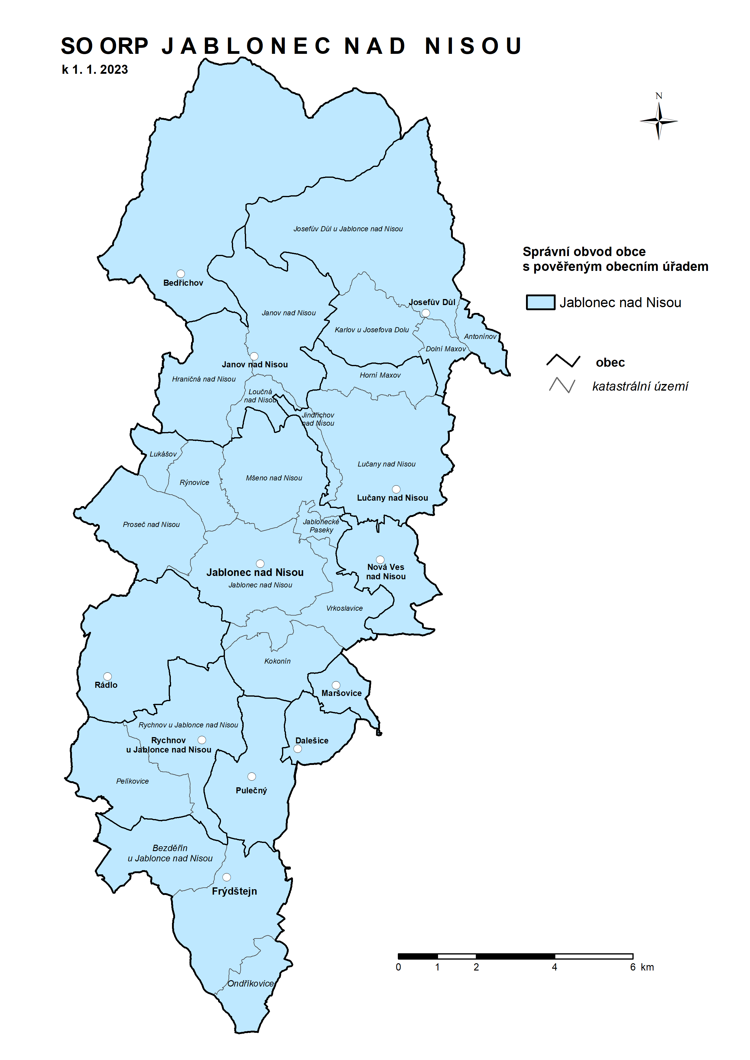 Mapa správního obvodu ORP Jablonec nad Nisou