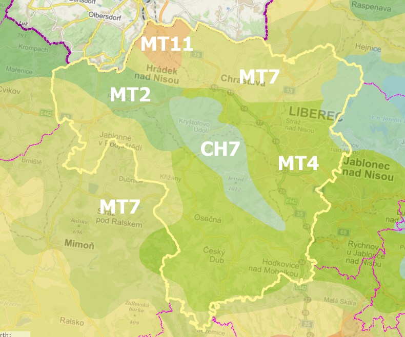 Zdroj: Quitt, E. (1971): Klimatické oblasti Československa, (data: Geografický ústav ČSAV, AOPK ČR)