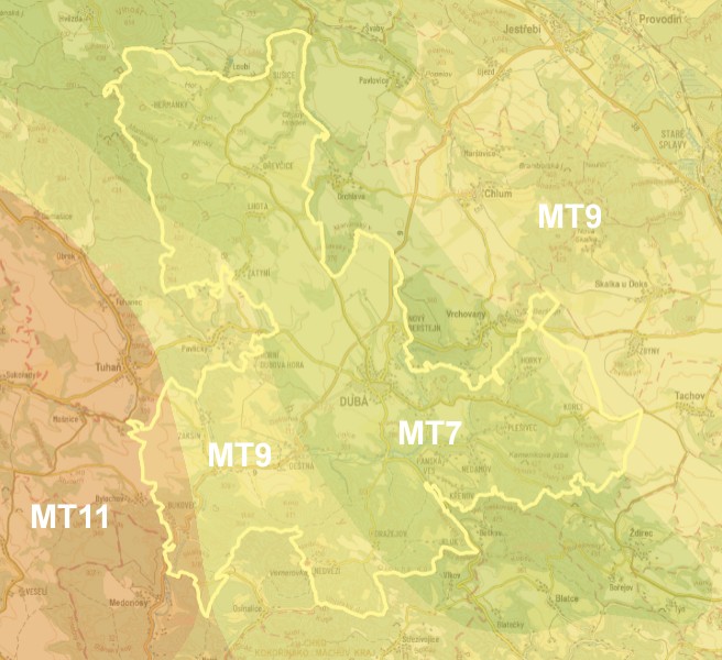 Zdroj: Quitt, E. (1971): Klimatické oblasti Československa, (data: Geografický ústav ČSAV, AOPK ČR)