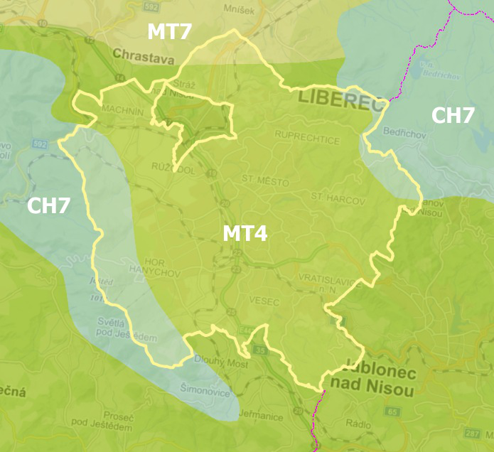 Zdroj: Quitt, E. (1971): Klimatické oblasti Československa, (data: Geografický ústav ČSAV, AOPK ČR)