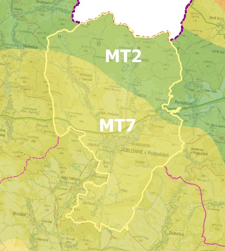 Zdroj: Quitt, E. (1971): Klimatické oblasti Československa, (data: Geografický ústav ČSAV, AOPK ČR)