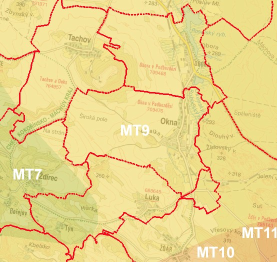 Zdroj: Quitt, E. (1971): Klimatické oblasti Československa, (data: Geografický ústav ČSAV, AOPK ČR)